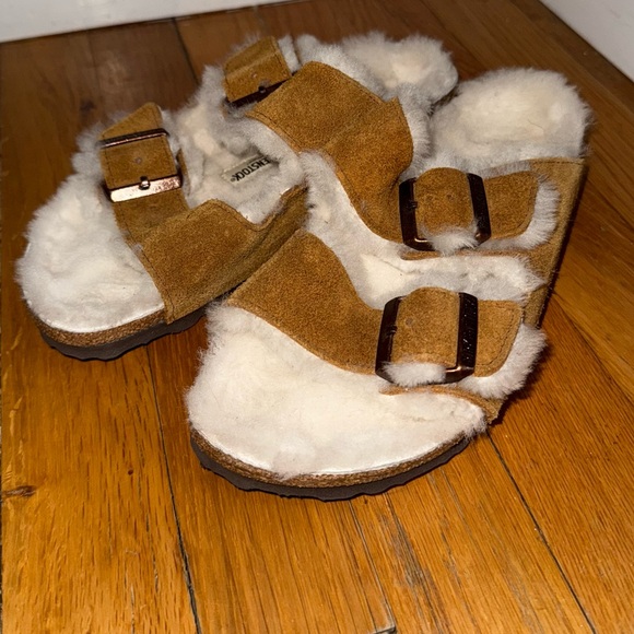BIRKENSTOCK Shearling Suede Leather Arizona Sandals Buckle Size 37 - Picture 6 of 7